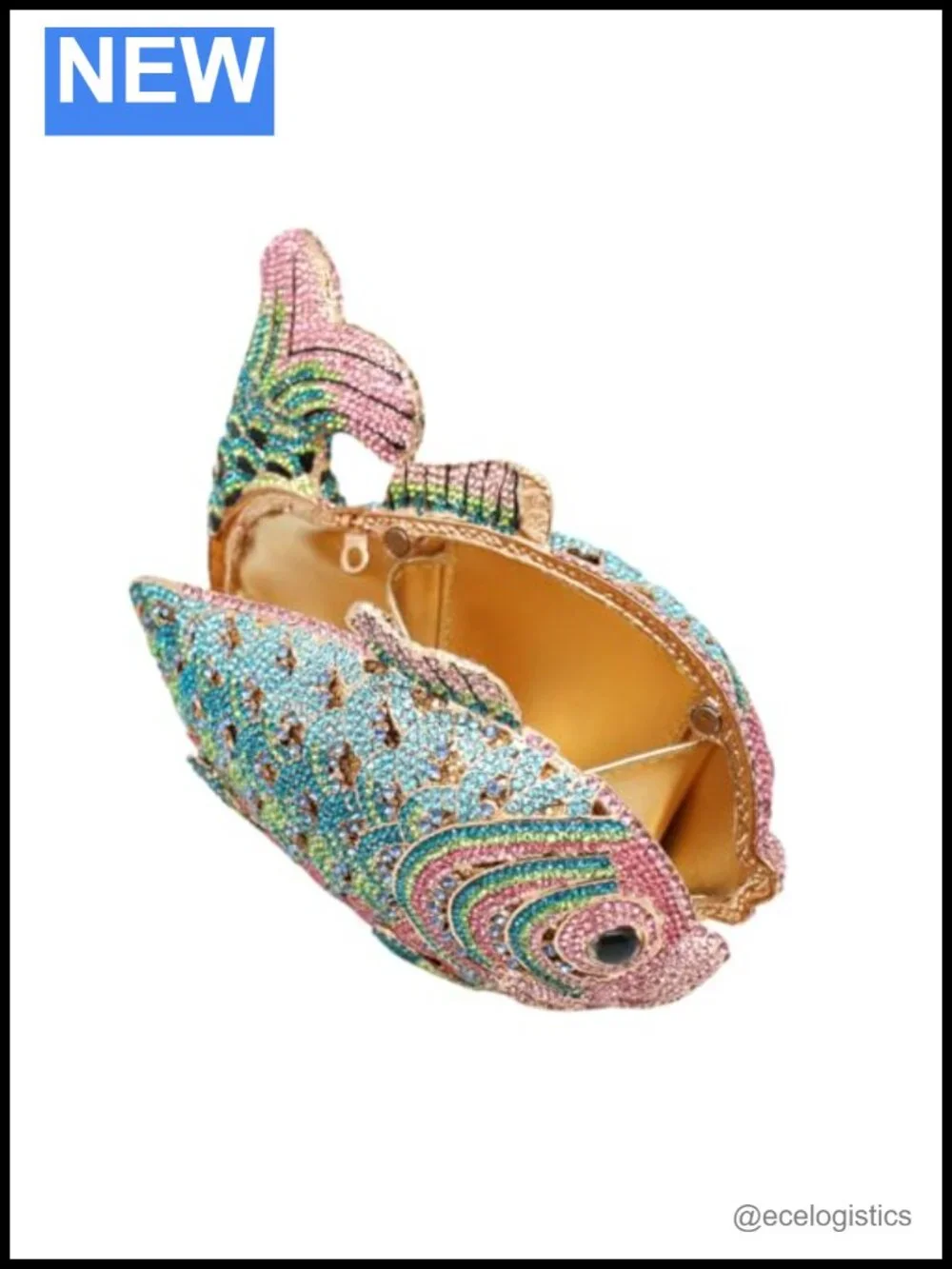 Rhinestone Fish Clutch Evening Bag Sparkling Crystal Wedding Party Purse Mini